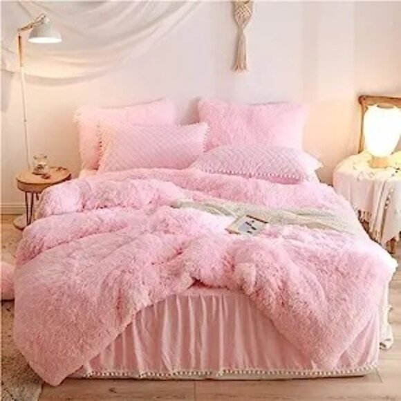 HAIHUA Luxury Plush Shaggy Duvet Cover Flannel Velvet Bedding (1 Faux Fur +2 Pil - Picture 3 of 9
